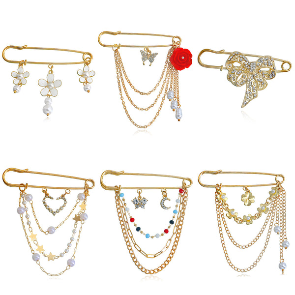 Korean Ins Trend Retro Chain Pin Brooch Street Fashion Metal Decoration Hip-Hop Suit Accessories Men And Women