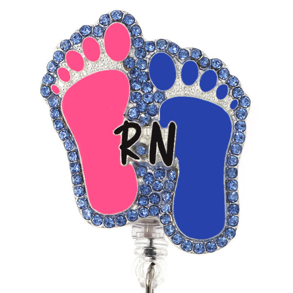 Classic Fashion Cute Sparkle & Shine Rhinestone Baby Feet Scalable Badge Reel